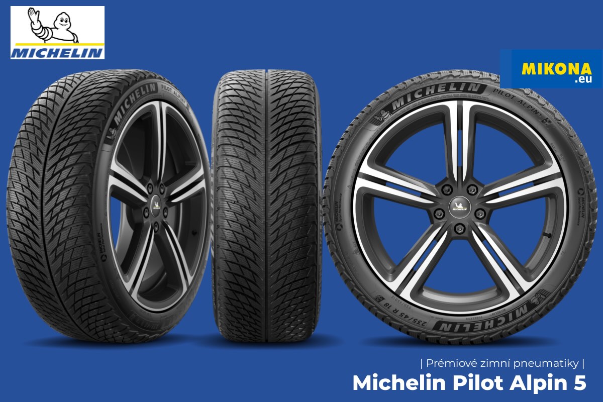 Detail zimního dezénu Michelin Pilot Alpin 5 se směrovým vzorem a hustými lamelami pro jistý záběr na sněhu a mokré vozovce.